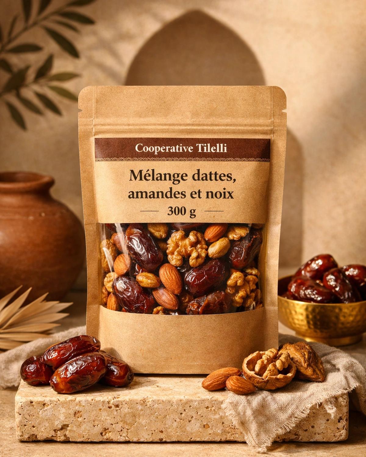 Mélange dattes, amandes et noix 300 g